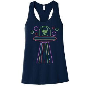 Neon Lights Ufo Abduction Extraterrestrial Alien Believer Women's Racerback Tank