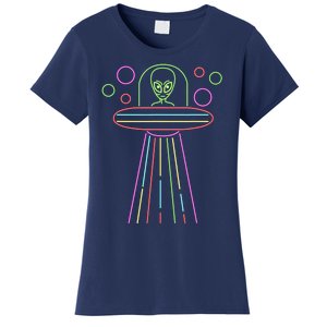 Neon Lights Ufo Abduction Extraterrestrial Alien Believer Women's T-Shirt