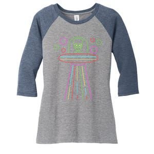 Neon Lights Ufo Abduction Extraterrestrial Alien Believer Women's Tri-Blend 3/4-Sleeve Raglan Shirt