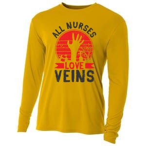 Nurses Love Veins Funny Zombie Vampire Halloween Nurse Meaningful Gift Cooling Performance Long Sleeve Crew