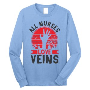 Nurses Love Veins Funny Zombie Vampire Halloween Nurse Meaningful Gift Long Sleeve Shirt