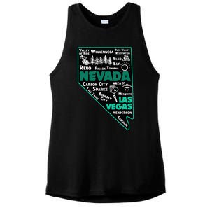 Nevada Las Vegas Map Winnemucca Reno Elko Ely Carson City Ladies PosiCharge Tri-Blend Wicking Tank