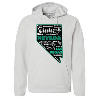 Nevada Las Vegas Map Winnemucca Reno Elko Ely Carson City Performance Fleece Hoodie