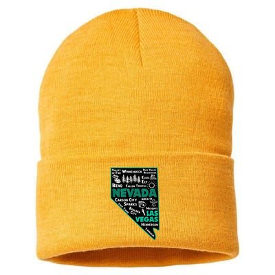 Nevada Las Vegas Map Winnemucca Reno Elko Ely Carson City Sustainable Knit Beanie