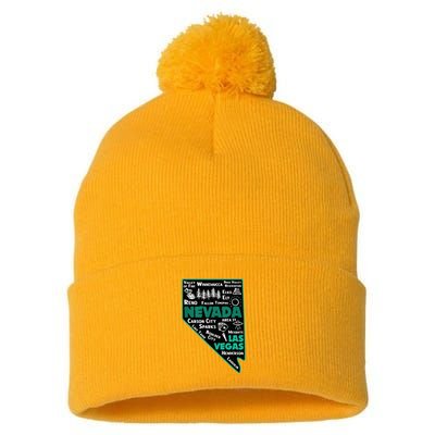 Nevada Las Vegas Map Winnemucca Reno Elko Ely Carson City Pom Pom 12in Knit Beanie