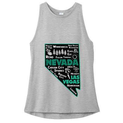 Nevada Las Vegas Map Winnemucca Reno Elko Ely Carson City Ladies PosiCharge Tri-Blend Wicking Tank