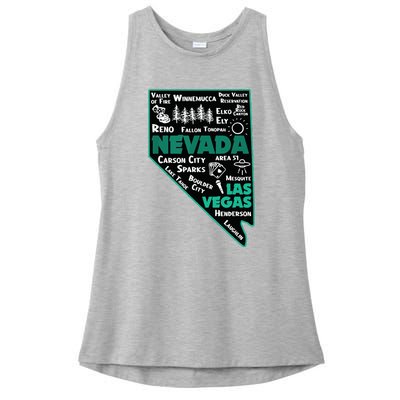 Nevada Las Vegas Map Winnemucca Reno Elko Ely Carson City Ladies PosiCharge Tri-Blend Wicking Tank