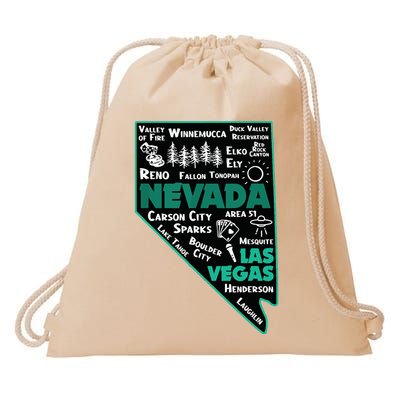 Nevada Las Vegas Map Winnemucca Reno Elko Ely Carson City Drawstring Bag
