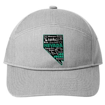 Nevada Las Vegas Map Winnemucca Reno Elko Ely Carson City 7-Panel Snapback Hat