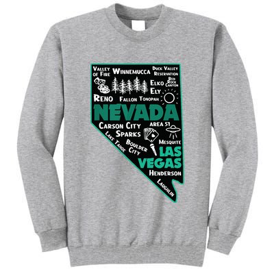 Nevada Las Vegas Map Winnemucca Reno Elko Ely Carson City Tall Sweatshirt