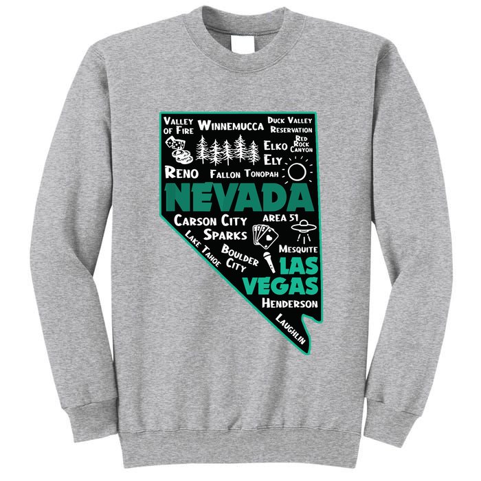 Nevada Las Vegas Map Winnemucca Reno Elko Ely Carson City Tall Sweatshirt