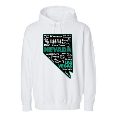 Nevada Las Vegas Map Winnemucca Reno Elko Ely Carson City Garment-Dyed Fleece Hoodie