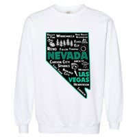 Nevada Las Vegas Map Winnemucca Reno Elko Ely Carson City Garment-Dyed Sweatshirt