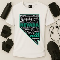Nevada Las Vegas Map Winnemucca Reno Elko Ely Carson City Cooling Performance Crew T-Shirt