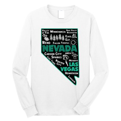 Nevada Las Vegas Map Winnemucca Reno Elko Ely Carson City Long Sleeve Shirt