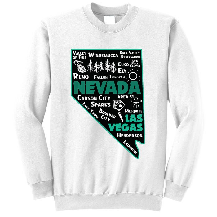 Nevada Las Vegas Map Winnemucca Reno Elko Ely Carson City Sweatshirt