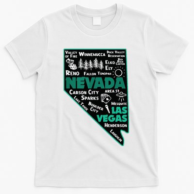 Nevada Las Vegas Map Winnemucca Reno Elko Ely Carson City T-Shirt