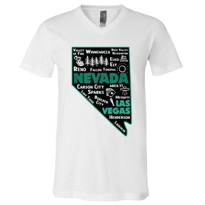 Nevada Las Vegas Map Winnemucca Reno Elko Ely Carson City V-Neck T-Shirt