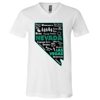 Nevada Las Vegas Map Winnemucca Reno Elko Ely Carson City V-Neck T-Shirt