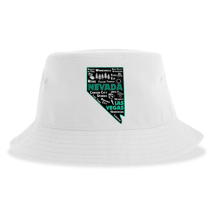 Nevada Las Vegas Map Winnemucca Reno Elko Ely Carson City Sustainable Bucket Hat