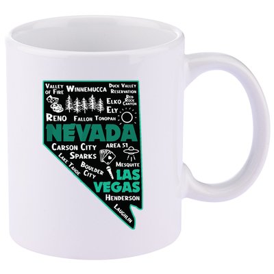 Nevada Las Vegas Map Winnemucca Reno Elko Ely Carson City 11oz C Handle Ceramic Mug