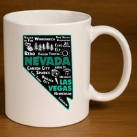 Nevada Las Vegas Map Winnemucca Reno Elko Ely Carson City 11oz C Handle Ceramic Mug