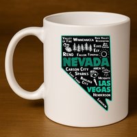 Nevada Las Vegas Map Winnemucca Reno Elko Ely Carson City 11oz C Handle Ceramic Mug