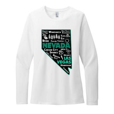 Nevada Las Vegas Map Winnemucca Reno Elko Ely Carson City Womens CVC Long Sleeve Shirt