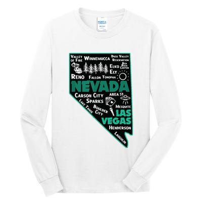 Nevada Las Vegas Map Winnemucca Reno Elko Ely Carson City Tall Long Sleeve T-Shirt