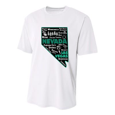 Nevada Las Vegas Map Winnemucca Reno Elko Ely Carson City Youth Performance Sprint T-Shirt