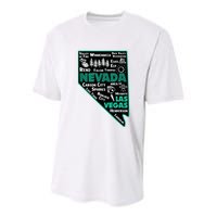 Nevada Las Vegas Map Winnemucca Reno Elko Ely Carson City Youth Performance Sprint T-Shirt