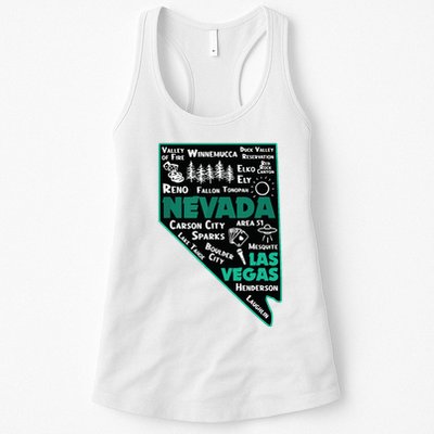 Nevada Las Vegas Map Winnemucca Reno Elko Ely Carson City Womens Tank Top
