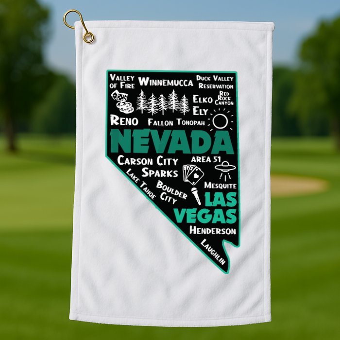 Nevada Las Vegas Map Winnemucca Reno Elko Ely Carson City Golf Towel