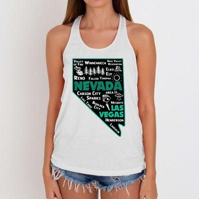 Nevada Las Vegas Map Winnemucca Reno Elko Ely Carson City Women's Knotted Racerback Tank