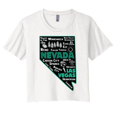 Nevada Las Vegas Map Winnemucca Reno Elko Ely Carson City Women's Crop Top Tee