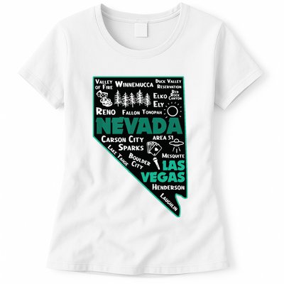 Nevada Las Vegas Map Winnemucca Reno Elko Ely Carson City Womens T-Shirt