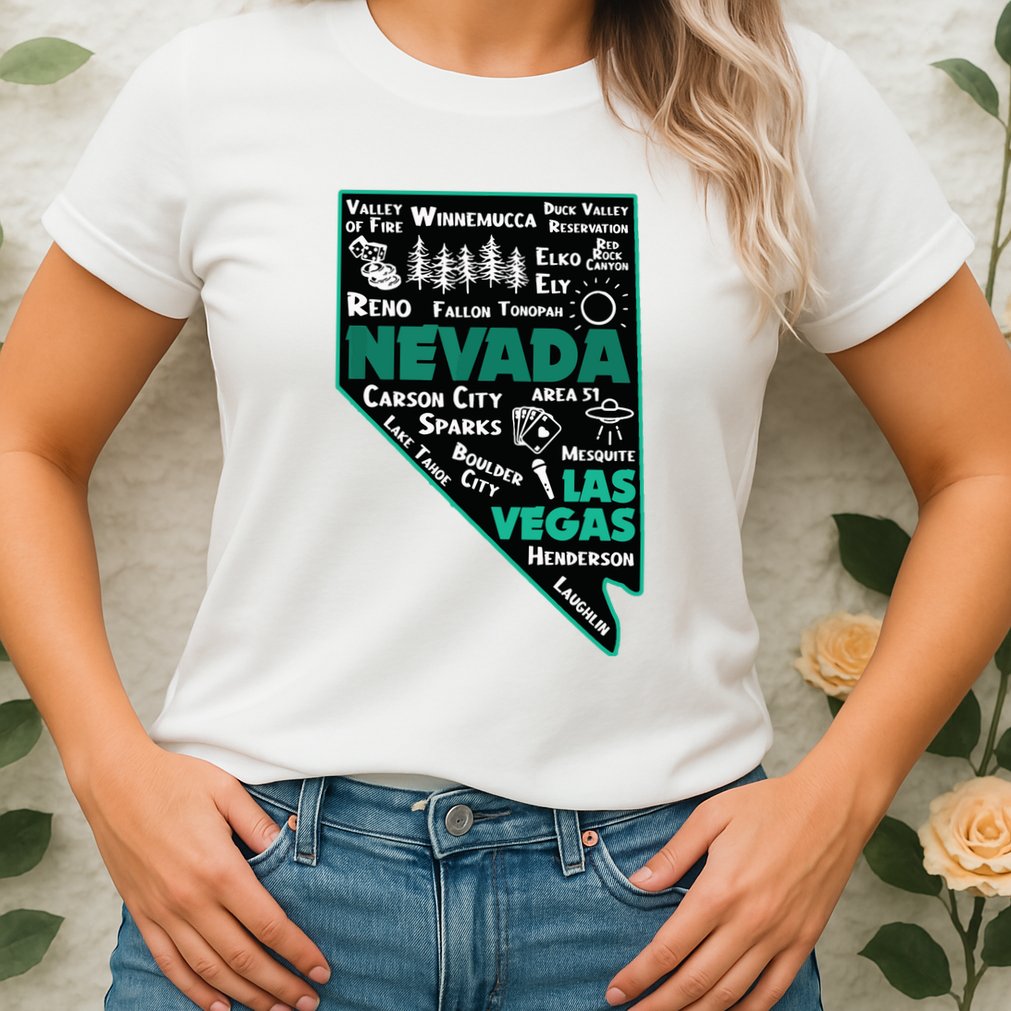 Nevada Las Vegas Map Winnemucca Reno Elko Ely Carson City Womens T-Shirt