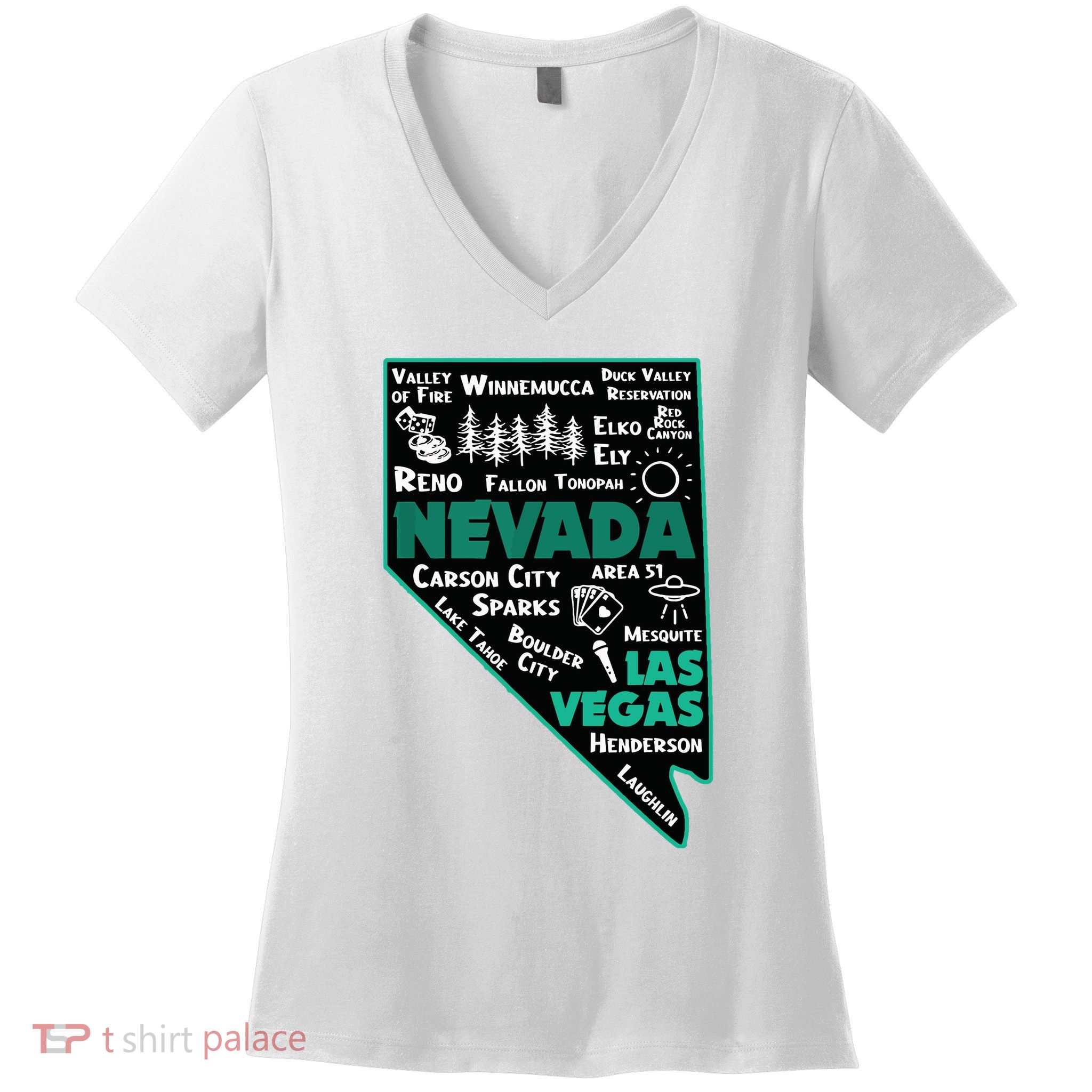 Nevada Las Vegas Map Winnemucca Reno Elko Ely Carson City Women's V-Neck T-Shirt