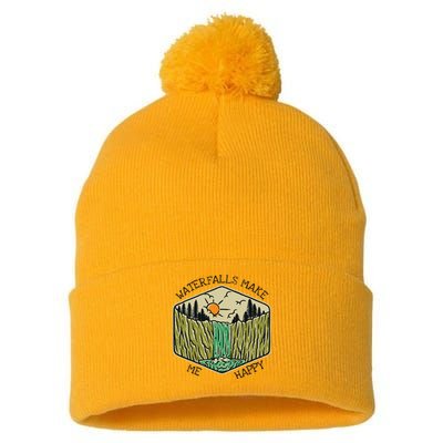 Nature Lover Waterfall Lovers Waterfall Happy Love Hiking Pom Pom 12in Knit Beanie