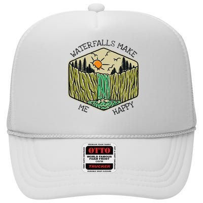 Nature Lover Waterfall Lovers Waterfall Happy Love Hiking High Crown Mesh Back Trucker Hat