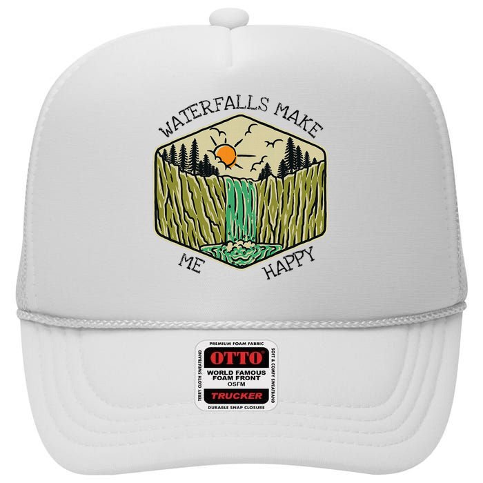 Nature Lover Waterfall Lovers Waterfall Happy Love Hiking High Crown Mesh Back Trucker Hat