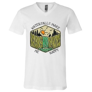 Nature Lover Waterfall Lovers Waterfall Happy Love Hiking V-Neck T-Shirt