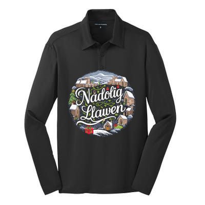 Nadolig Llawen Welsh Gift Silk Touch Performance Long Sleeve Polo