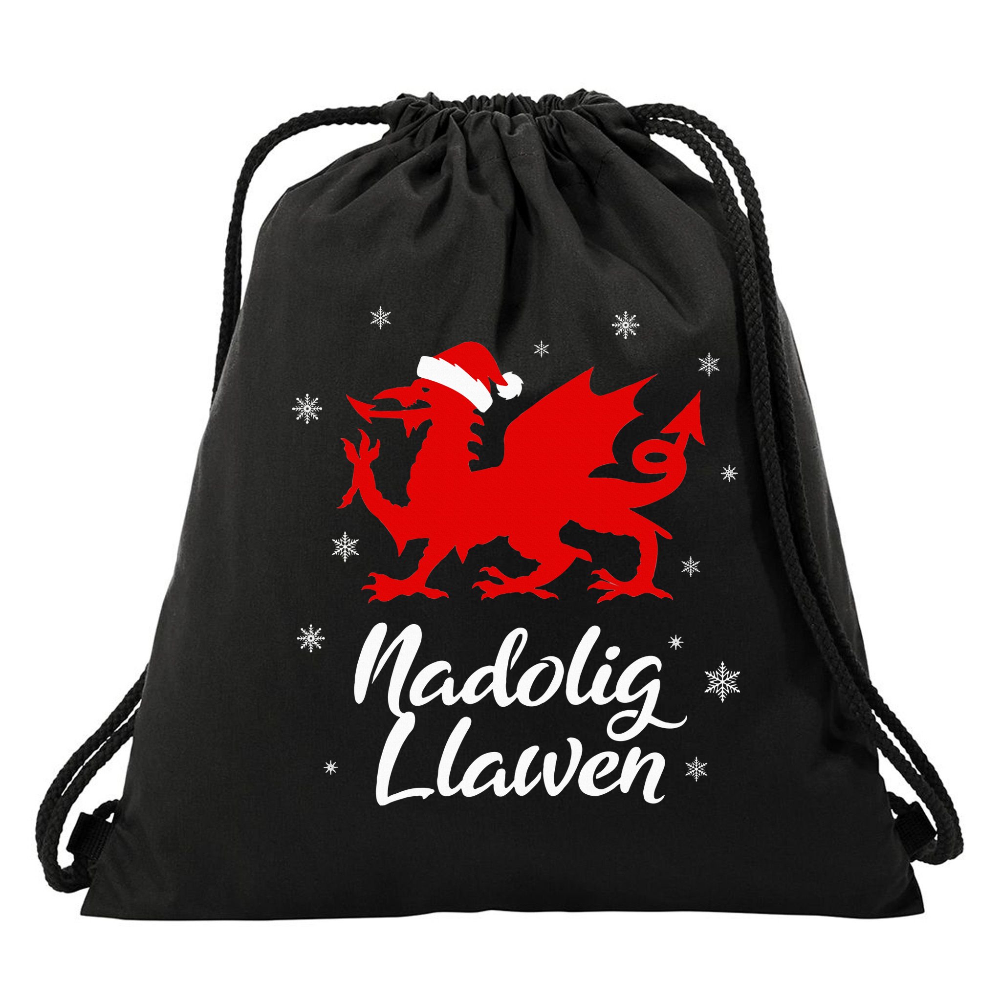 Nadolig Llawen Wales Welsh Cymru Merry Christmas Dragon Drawstring Bag