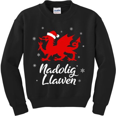 Nadolig Llawen Wales Welsh Cymru Merry Christmas Dragon Kids Sweatshirt