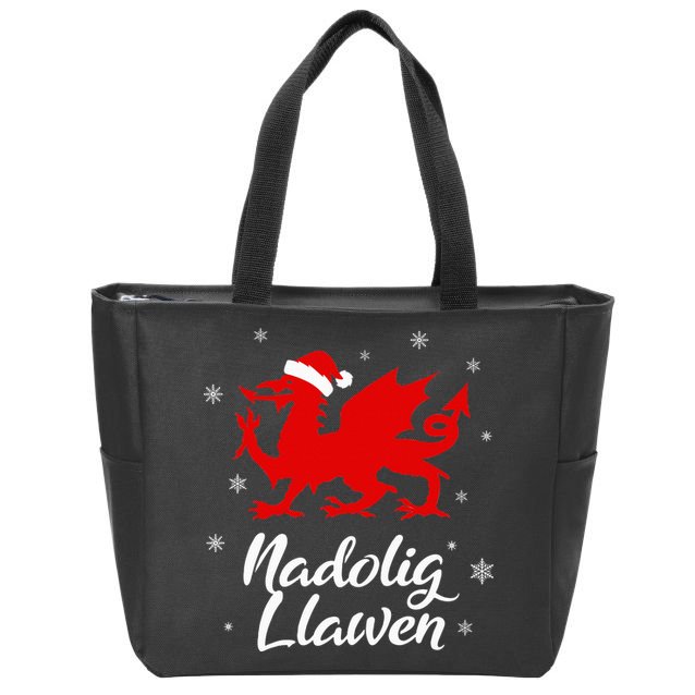 Nadolig Llawen Wales Welsh Cymru Merry Christmas Dragon Zip Tote Bag