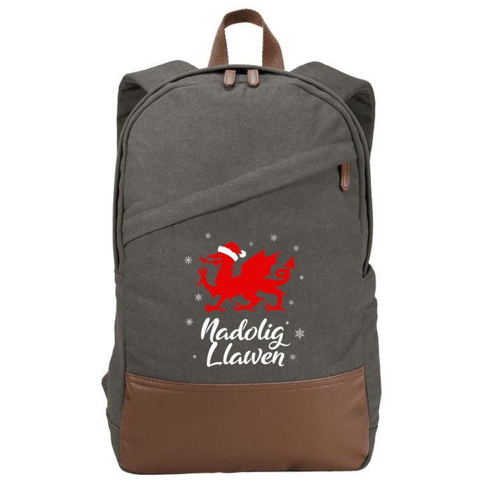 Nadolig Llawen Wales Welsh Cymru Merry Christmas Dragon Cotton Canvas Backpack
