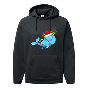 Narwhal Lover Xmas Lighting Santa Narwhal Christmas Performance Fleece Hoodie