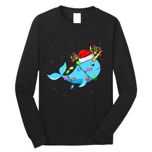 Narwhal Lover Xmas Lighting Santa Narwhal Christmas Long Sleeve Shirt