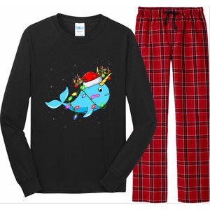 Narwhal Lover Xmas Lighting Santa Narwhal Christmas Long Sleeve Pajama Set